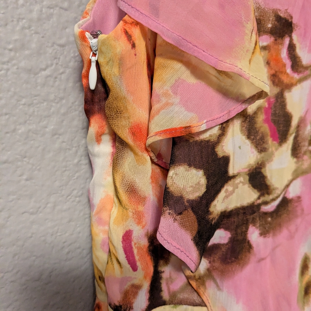 Emma & Michele Pink and Brown Floral Mini Dress Chiffon Overlay Sz. 12 - Picture 8 of 12